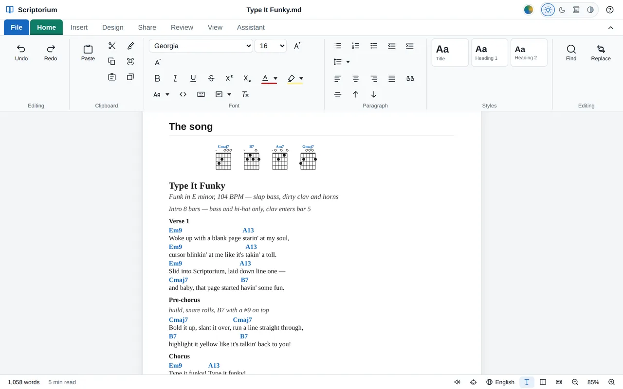 A song sheet with chord boxes and chords over the words.